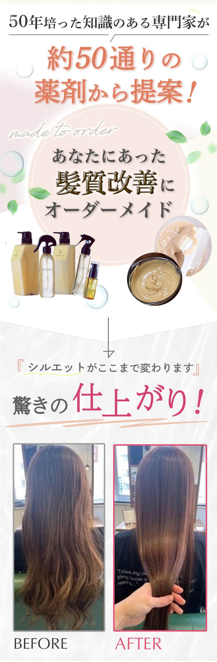 約50通りの薬剤から提案！あなたにあった髪質改善にオーダーメイド 驚きの仕上がり！